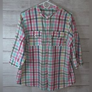 Croft & Barrow Plaid 3/4 Sleeve Top Size 1X